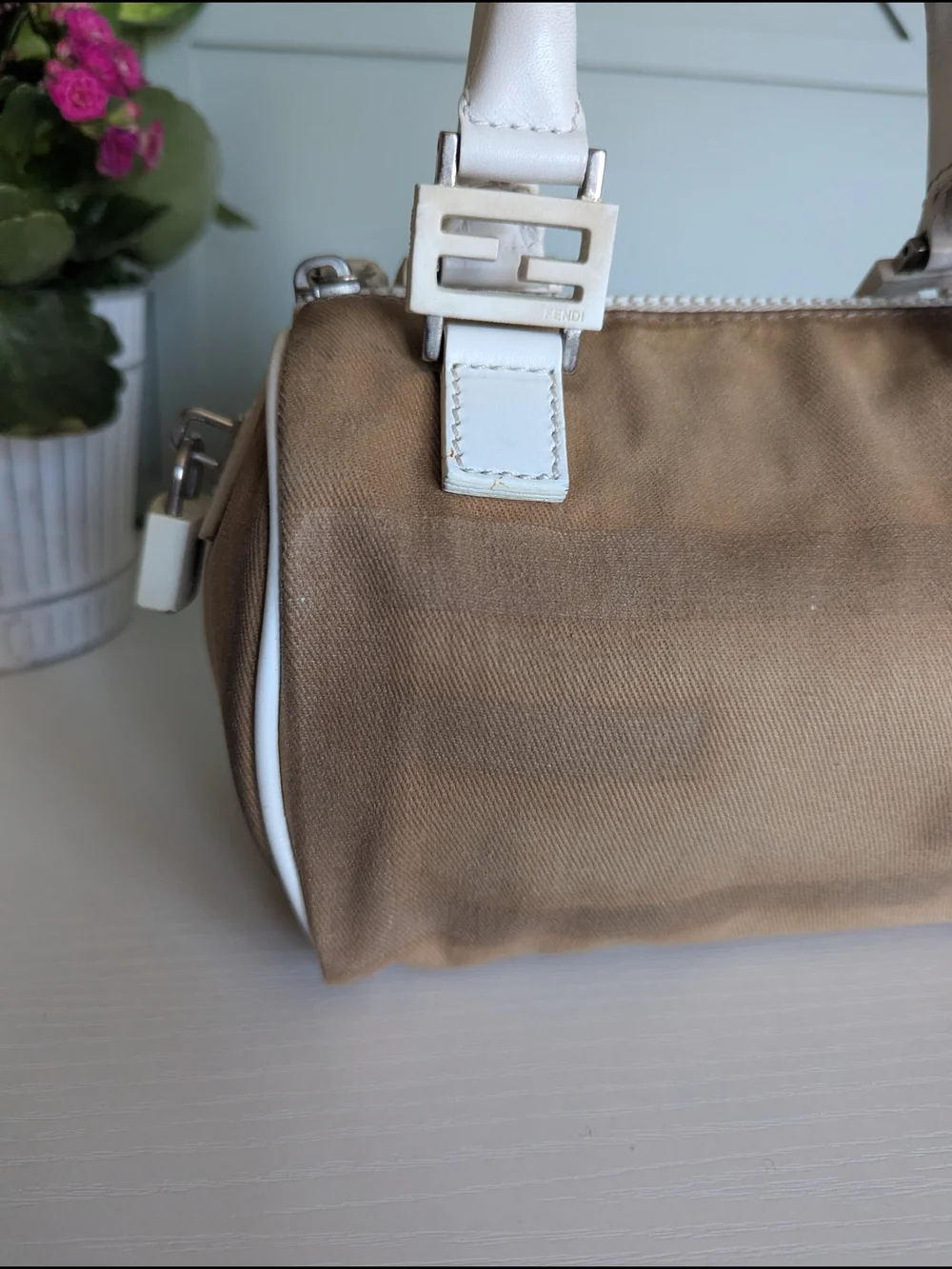 Fendi Beige and White Mini Satchel Bag - Picture 10 of 13